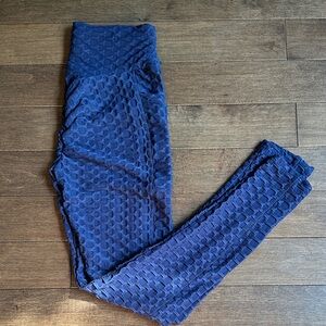Blue Textured Leggings